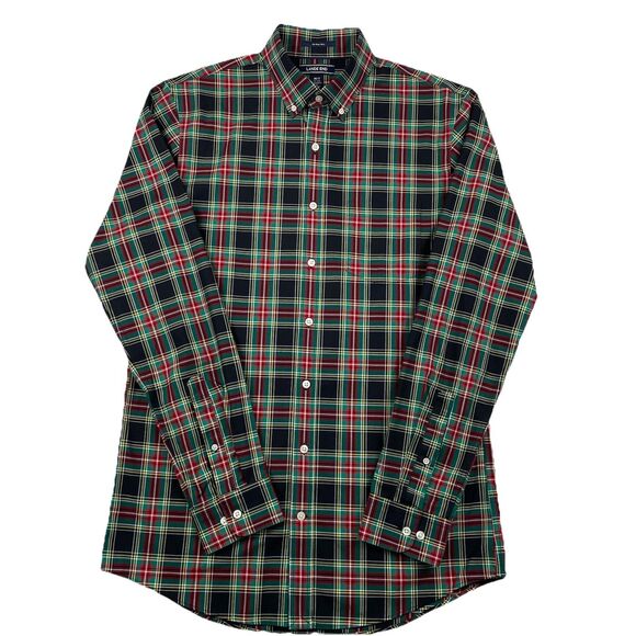 Lands' End Mens Button Down Long Sleeve Black Windowpane Plaid- M/T (15-15 1/2) - Picture 2 of 12
